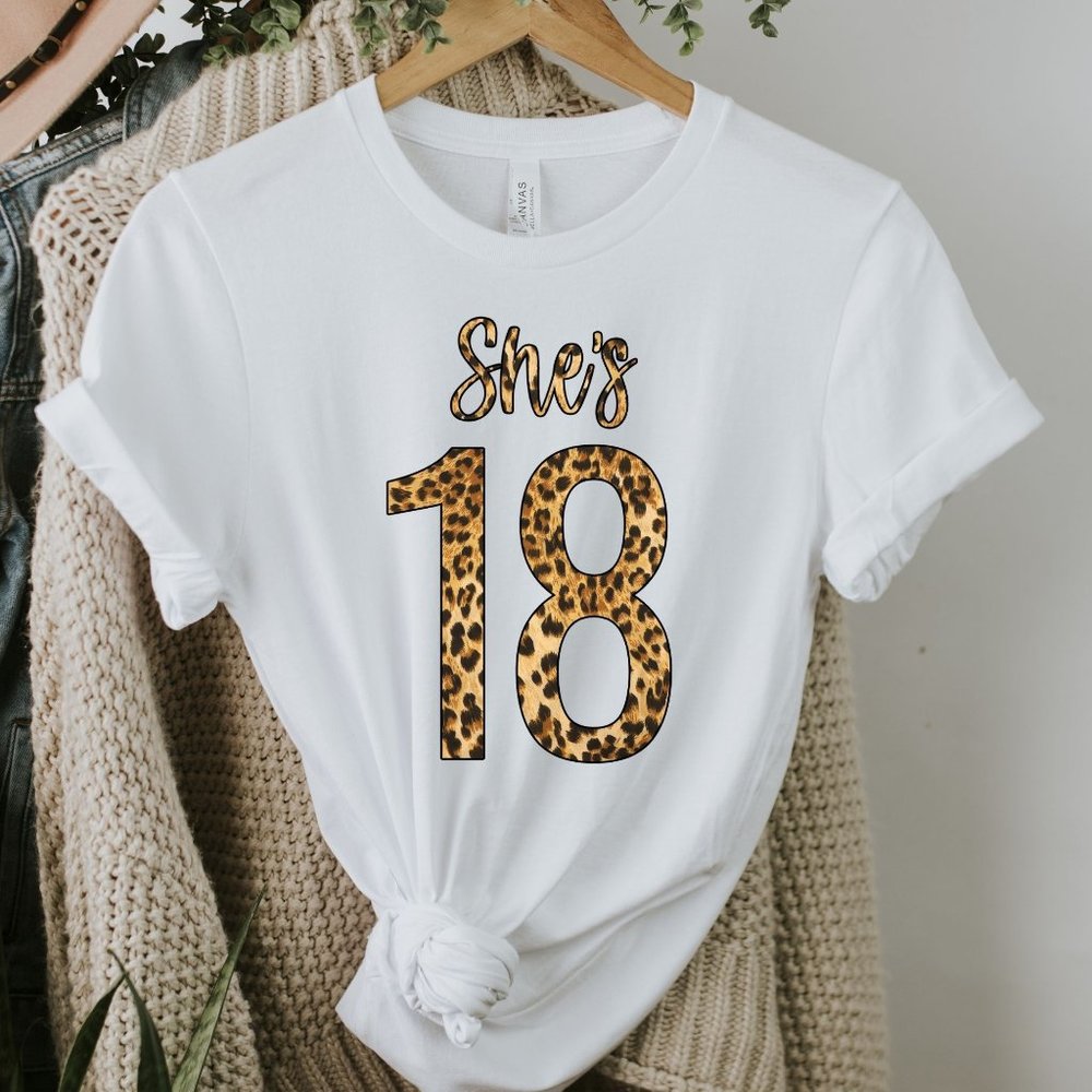Womens Cheetah Print 18th Birthday Tshirt